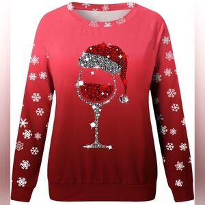 Women's Holiday Longsleeve Pullover, XL. Wine glass design